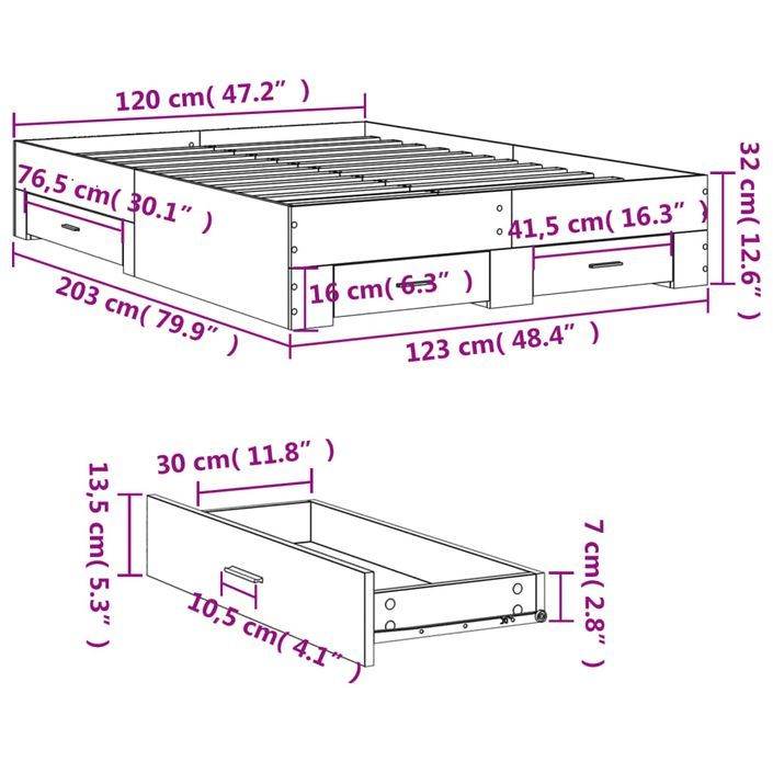 Cadre de lit 32 cm en bois avec 2 tiroirs latéraux 2 tiroirs frontaux Helika - Élégance et fonctionnalité - Photo n°9