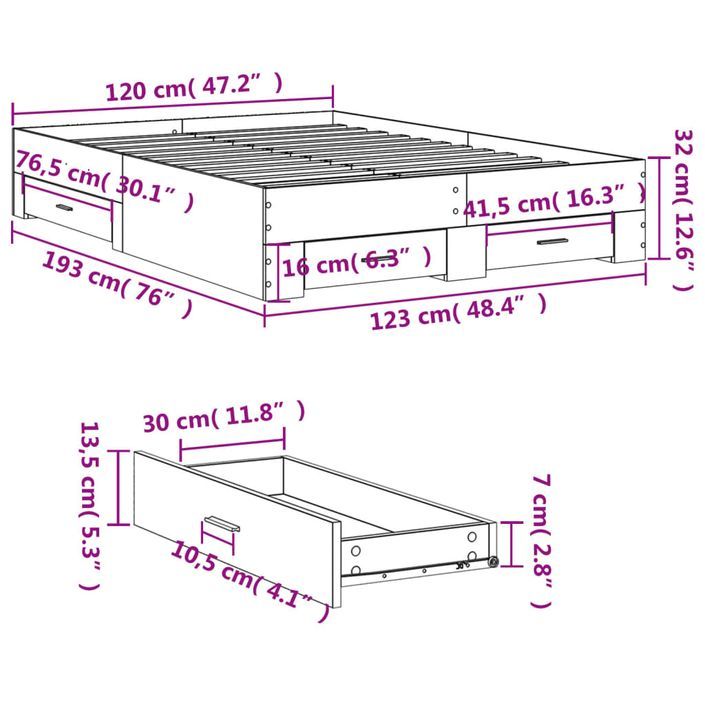 Cadre de lit 32 cm en bois avec 2 tiroirs latéraux 2 tiroirs frontaux Helika - Élégance et fonctionnalité - Photo n°9