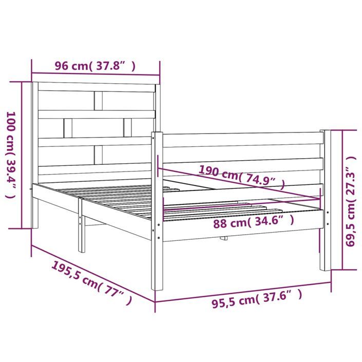 Cadre de lit 90x190 cm Simple Bois massif - Photo n°7