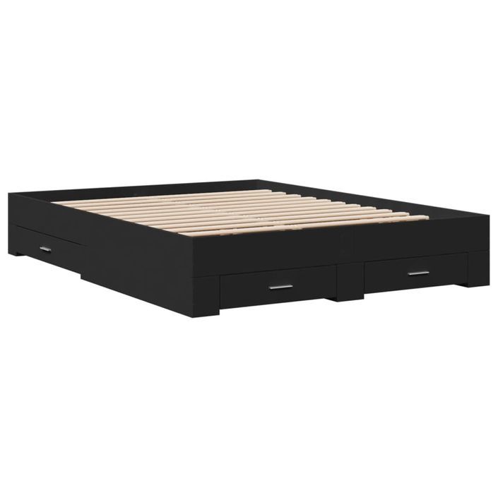 Cadre de lit à tiroirs noir 160x200 cm bois d'ingénierie - Photo n°6