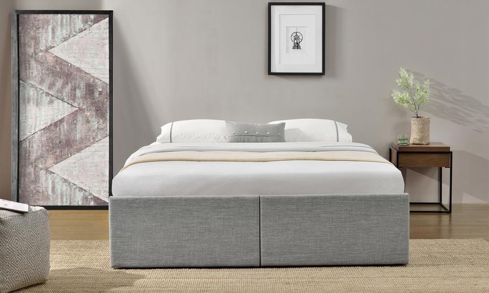 Cadre de lit avec coffre et 2 tiroirs 140x190 cm tissu lin gris clair Karmi - Photo n°4