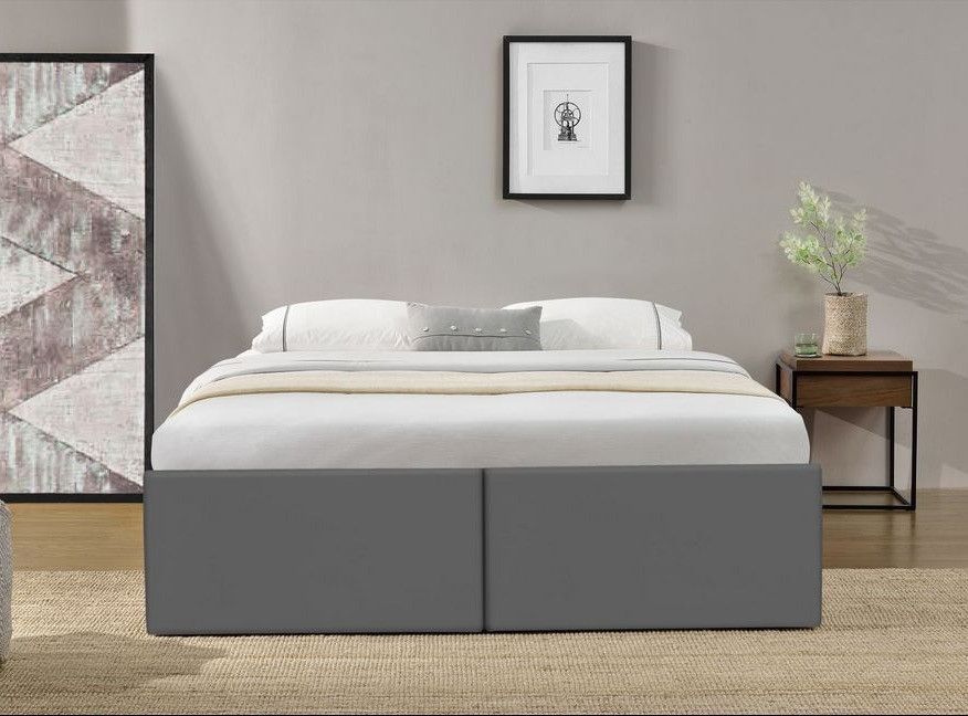 Cadre de lit avec coffre et 2 tiroirs 180x200 cm simili cuir gris Karmi - Photo n°4
