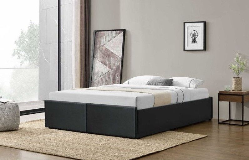 Cadre de lit avec coffre et 2 tiroirs 180x200 cm simili cuir noir Karmi - Photo n°4