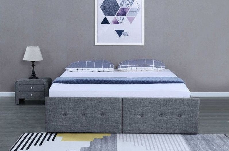 Cadre de lit avec coffre et 2 tiroirs tissu gris foncé Lecra 160x200 cm - Photo n°3