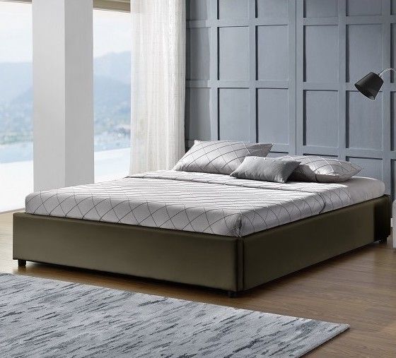 Cadre de lit avec coffre simili cuir taupe Pola 160 - Photo n°1
