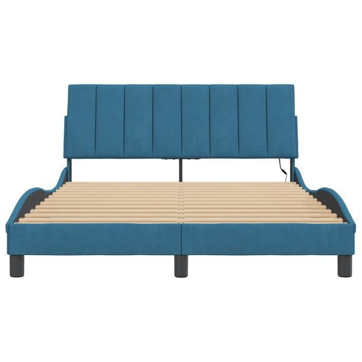 Cadre de lit avec LED sans matelas bleu 120x200 cm velours - Photo n°6