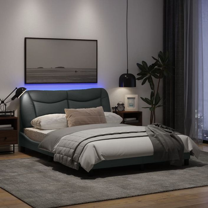 Cadre de lit avec lumières LED gris clair 140x190 cm tissu - Photo n°4