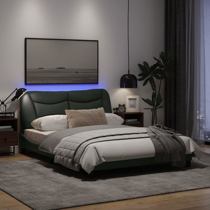 Cadre de lit avec lumières LED gris foncé 120x200 cm tissu - Photo n°4