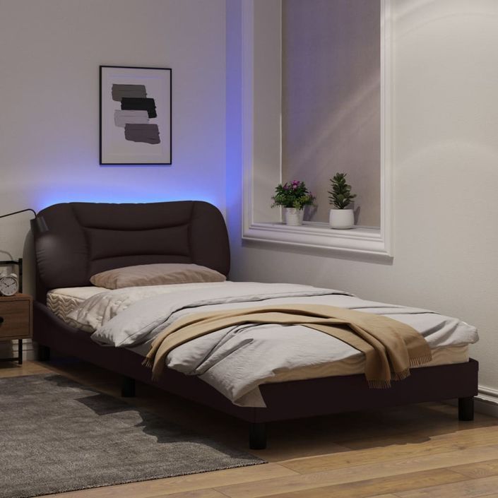 Cadre de lit avec lumières LED marron foncé 100x200 cm tissu - Photo n°4