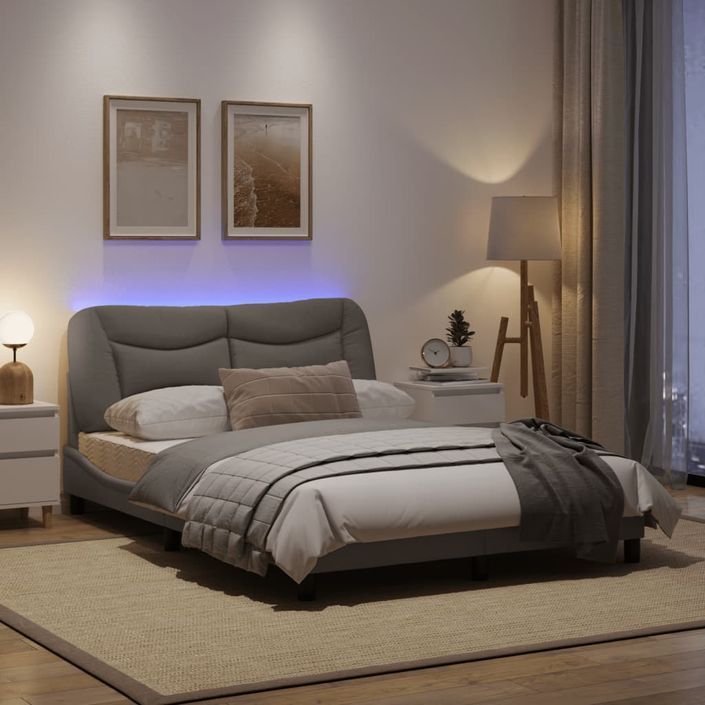 Cadre de lit avec lumières LED taupe 140x190 cm tissu - Photo n°4