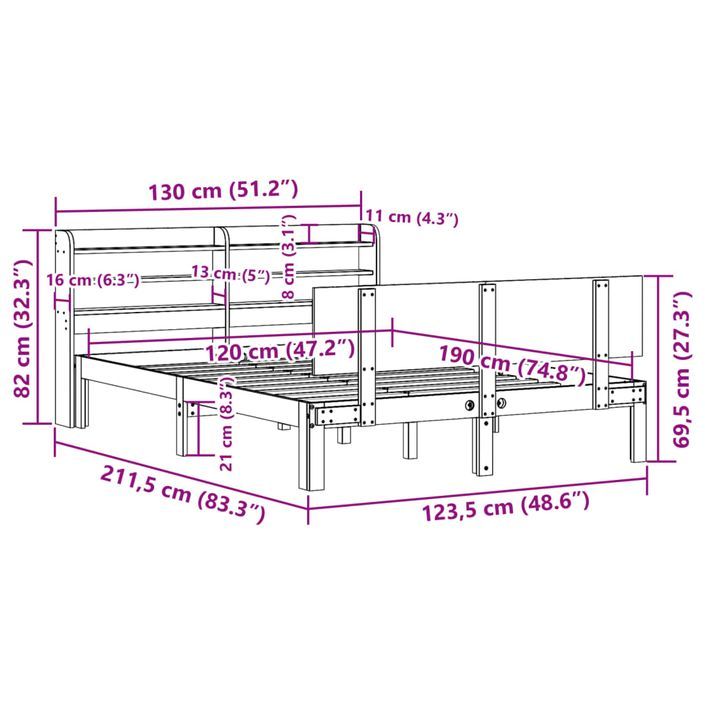 Cadre de lit avec tête de lit 120x190 cm bois de pin massif - Photo n°12