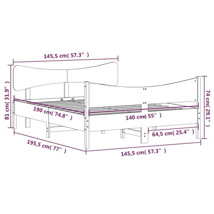 Cadre de lit avec tête de lit 140x190 cm bois de pin massif - Photo n°9