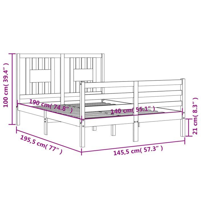 Cadre de lit avec tête de lit 140x190 cm bois massif - Photo n°12