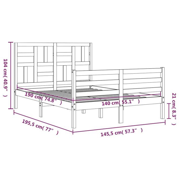 Cadre de lit avec tête de lit 140x190 cm bois massif - Photo n°12