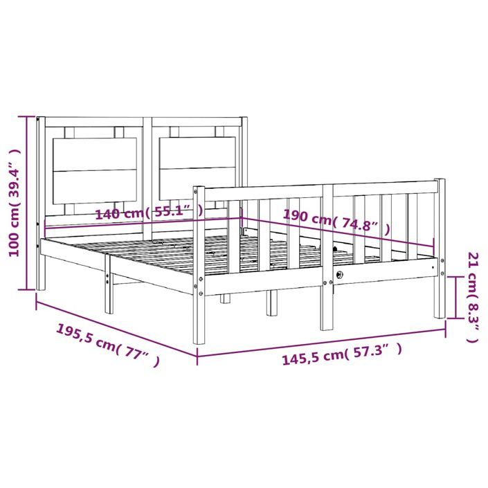 Cadre de lit avec tête de lit 140x190 cm bois massif - Photo n°12