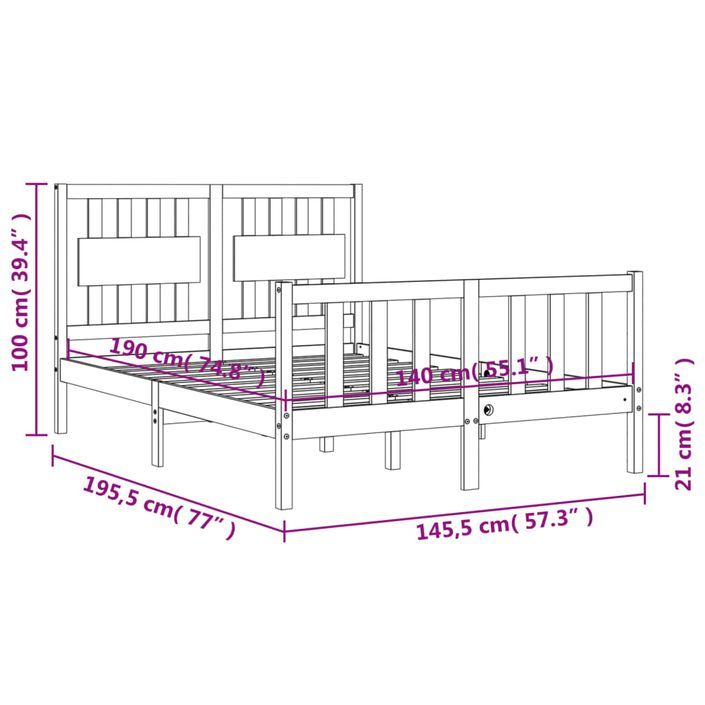 Cadre de lit avec tête de lit 140x190 cm bois massif - Photo n°12