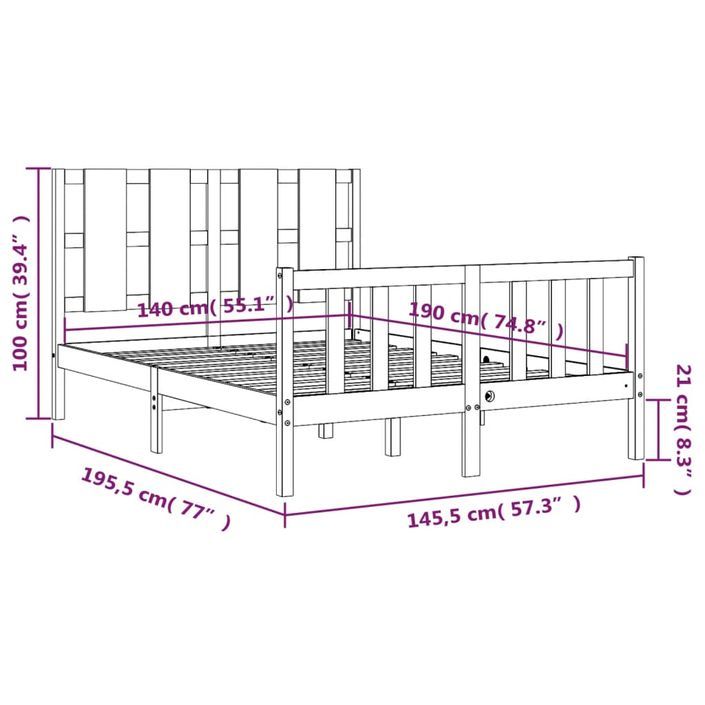 Cadre de lit avec tête de lit 140x190 cm bois massif - Photo n°12