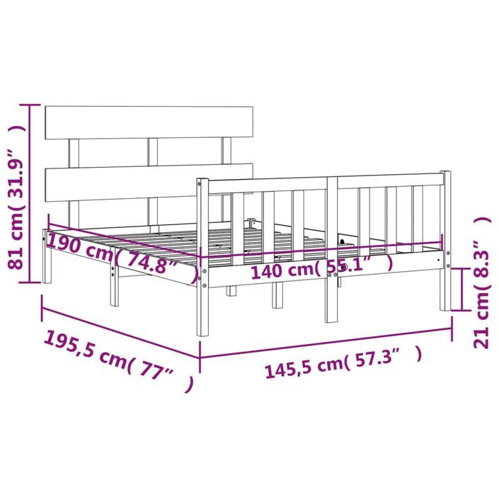 Cadre de lit avec tête de lit 140x190 cm bois massif - Photo n°12