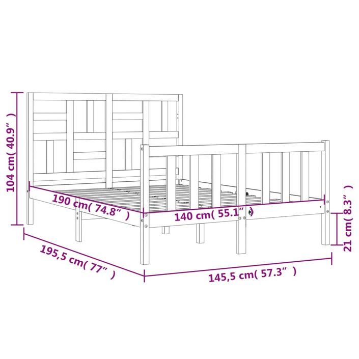 Cadre de lit avec tête de lit 140x190 cm bois massif - Photo n°12