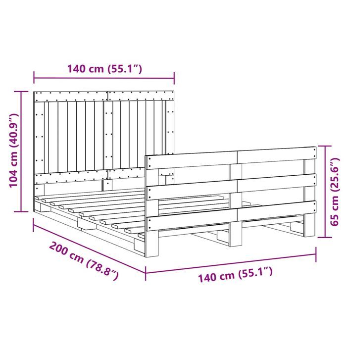 Cadre de lit avec tête de lit 140x200 cm bois de pin massif - Photo n°11