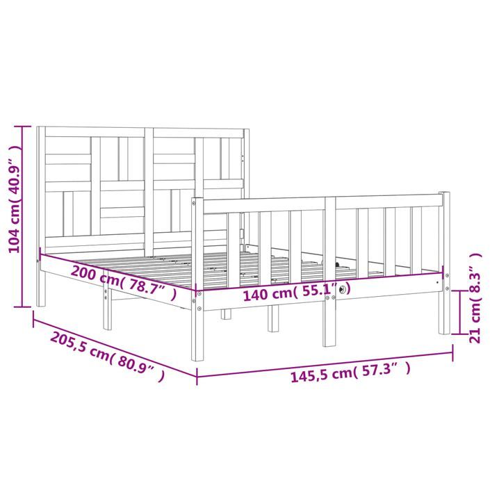 Cadre de lit avec tête de lit 140x200 cm bois massif - Photo n°12