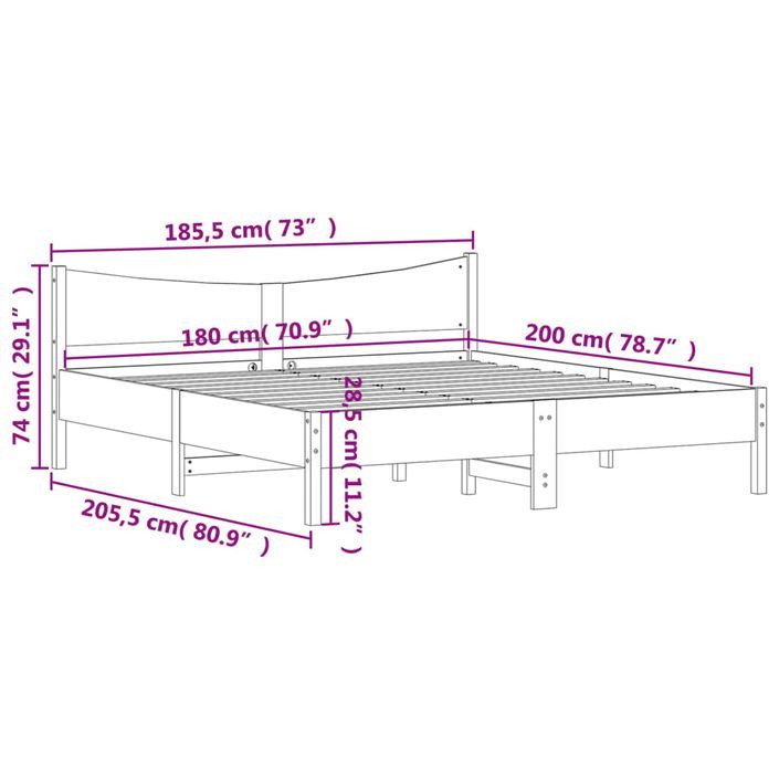 Cadre de lit avec tête de lit 180x200 cm bois de pin massif - Photo n°9