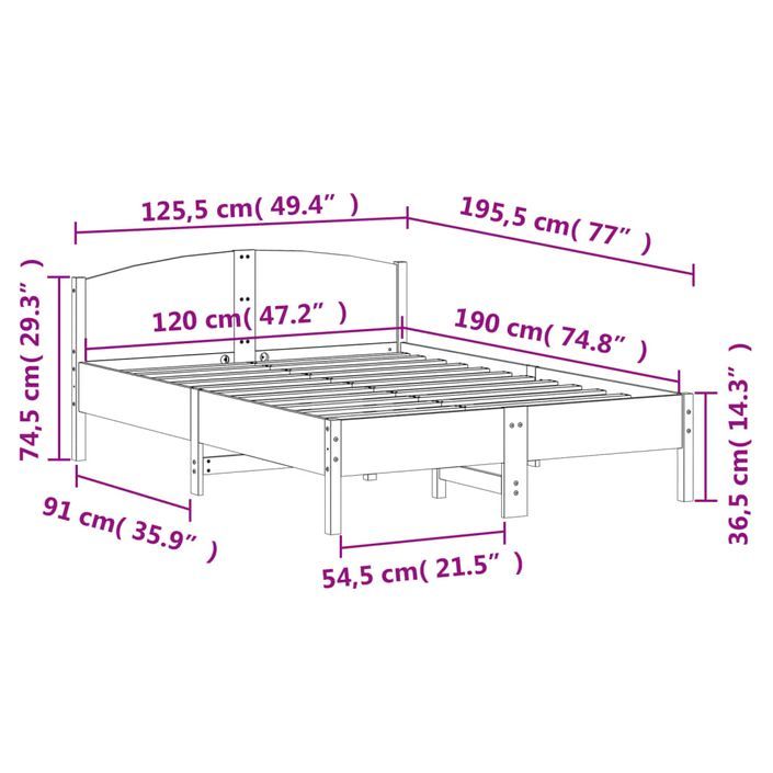 Cadre de lit avec tête de lit blanc 120x190 cm bois pin massif - Photo n°9