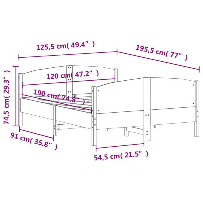 Cadre de lit avec tête de lit blanc 120x190 cm bois pin massif - Photo n°9