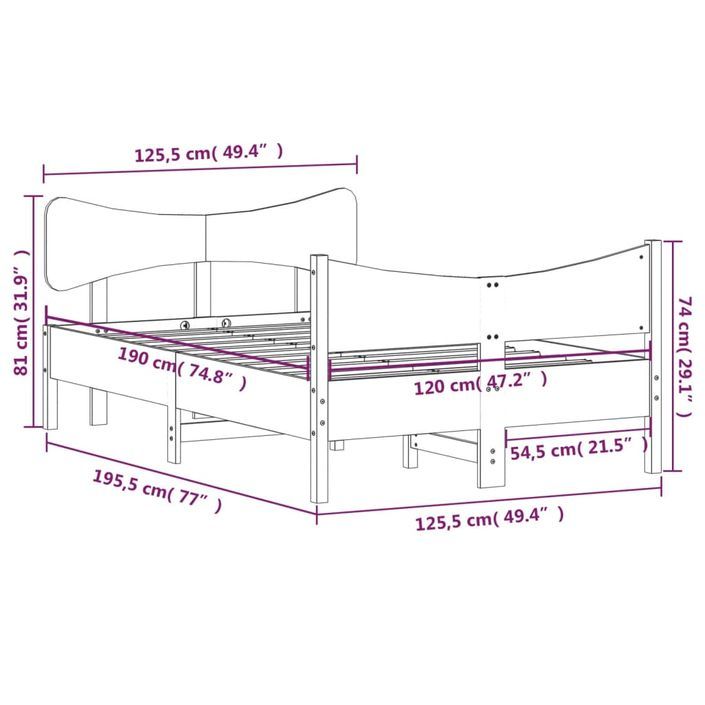 Cadre de lit avec tête de lit blanc 120x190 cm bois pin massif - Photo n°9