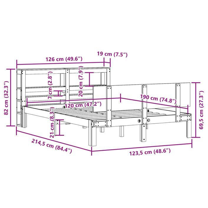 Cadre de lit avec tête de lit blanc 120x190 cm bois pin massif - Photo n°12