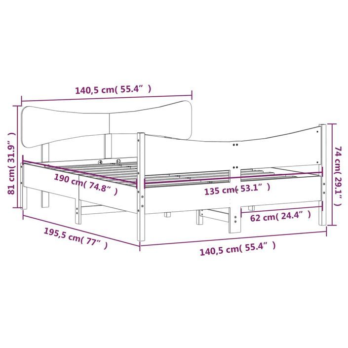 Cadre de lit avec tête de lit blanc 135x190 cm bois pin massif - Photo n°9