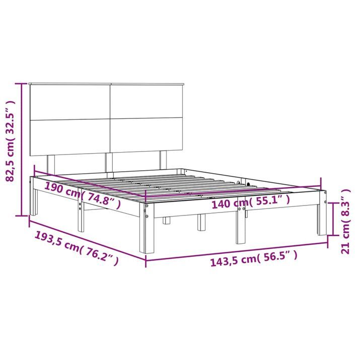 Cadre de lit avec tête de lit blanc 140x190 cm bois massif - Photo n°12