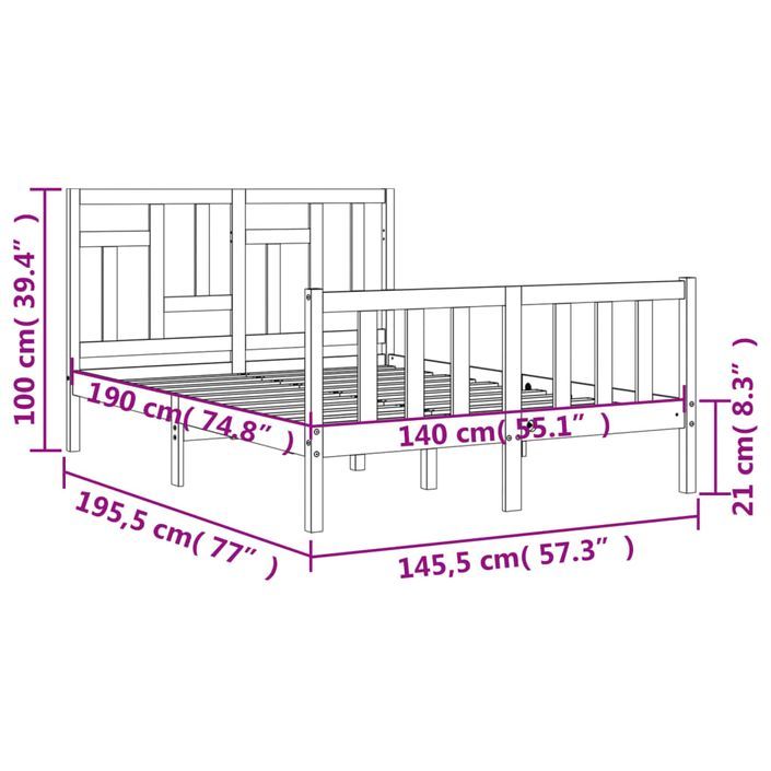 Cadre de lit avec tête de lit blanc 140x190 cm bois massif - Photo n°12