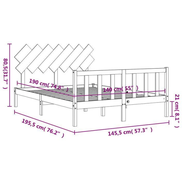 Cadre de lit avec tête de lit blanc 140x190 cm bois massif - Photo n°12