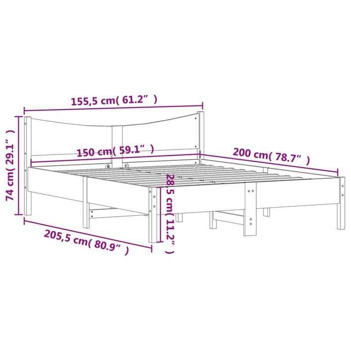 Cadre de lit avec tête de lit blanc 150x200 cm bois pin massif - Photo n°9