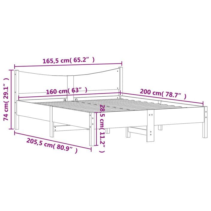 Cadre de lit avec tête de lit blanc 160x200 cm bois pin massif - Photo n°9