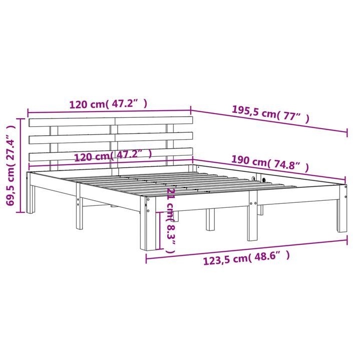 Cadre de lit avec tête de lit marron 120x190cm bois de pin - Photo n°9