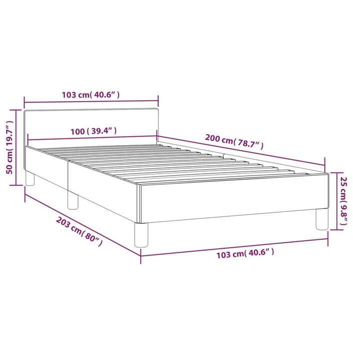 Lit avec tête de lit Crème 100x200 cm Tissu 2 - Photo n°9