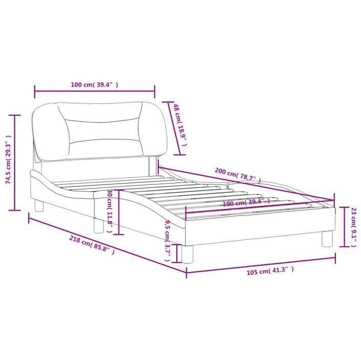 Cadre de lit avec tête de lit Crème 100x200 cm Tissu - Photo n°12