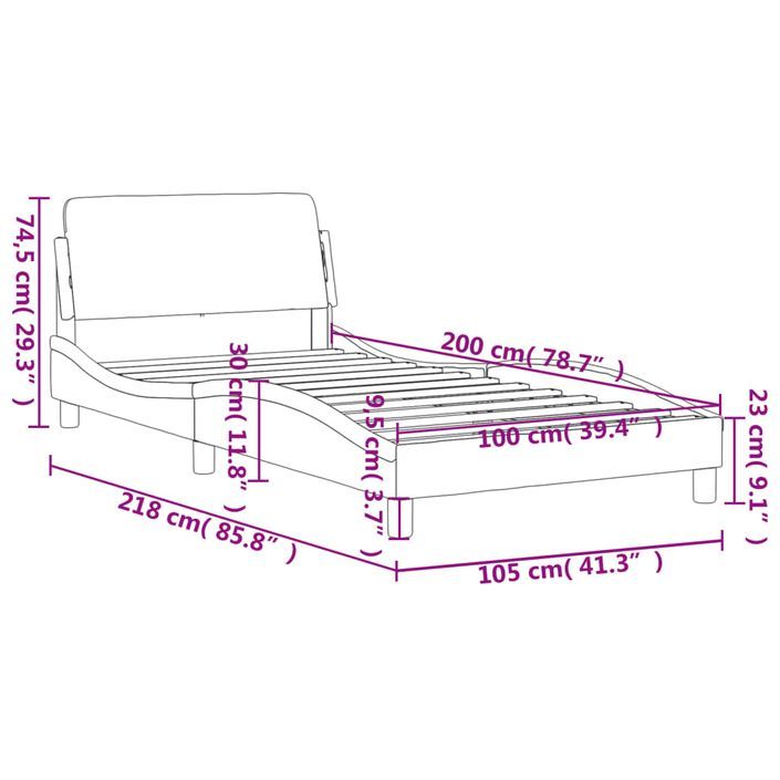 Cadre de lit avec tête de lit Crème 100x200 cm Tissu - Photo n°9