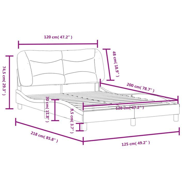 Cadre de lit avec tête de lit Crème 120x200 cm Tissu - Photo n°12