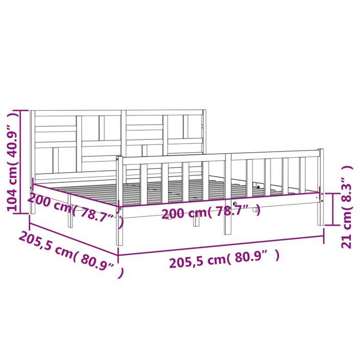 Cadre de lit avec tête de lit gris 200x200 cm bois massif - Photo n°12