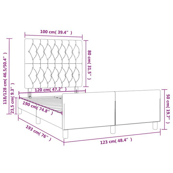 Cadre de lit avec tête de lit marron foncé 120x190 cm tissu - Photo n°11