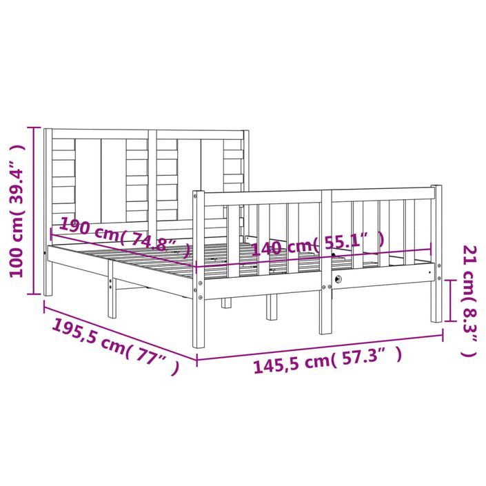 Cadre de lit avec tête de lit noir 140x190 cm bois massif - Photo n°12