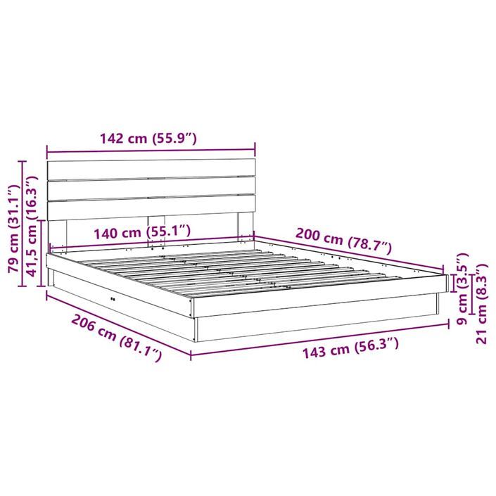 Cadre de lit avec tête de lit sans matelas 140 x 200 cm - Photo n°11