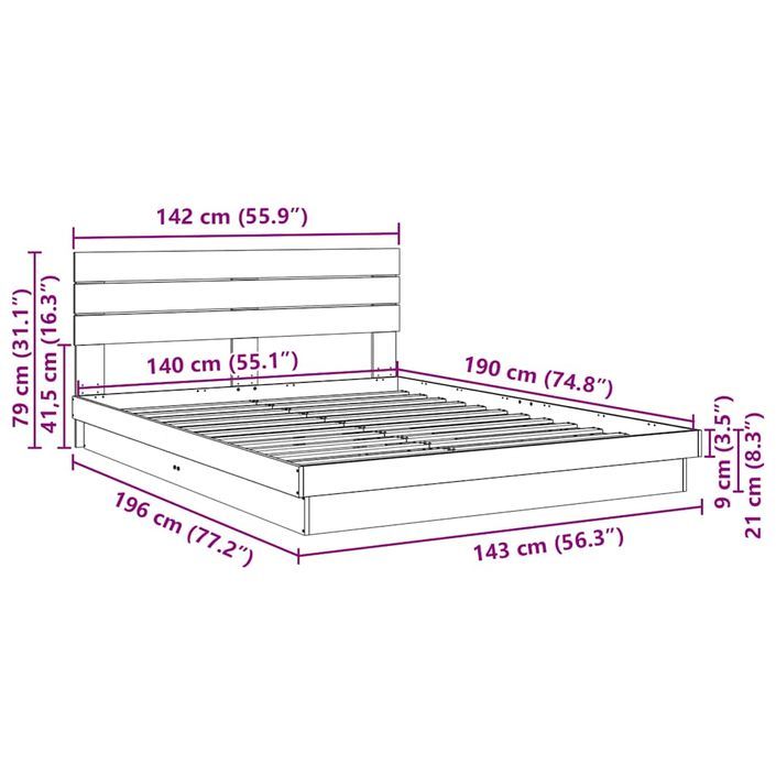 Cadre de lit avec tête de lit sans matelas 140x190 cm - Photo n°11