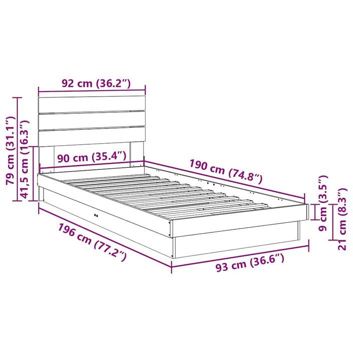 Cadre de lit avec tête de lit sans matelas 90x190 cm - Photo n°11