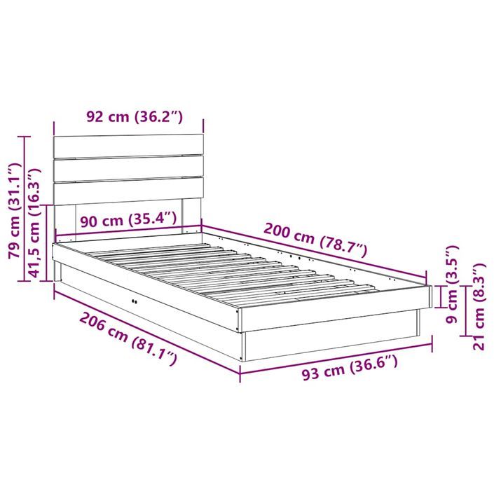 Cadre de lit avec tête de lit sans matelas 90x200 cm - Photo n°11