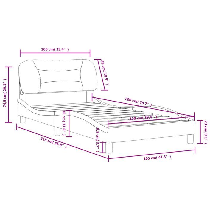 Cadre de lit avec tête de lit Taupe 100x200 cm Tissu - Photo n°12