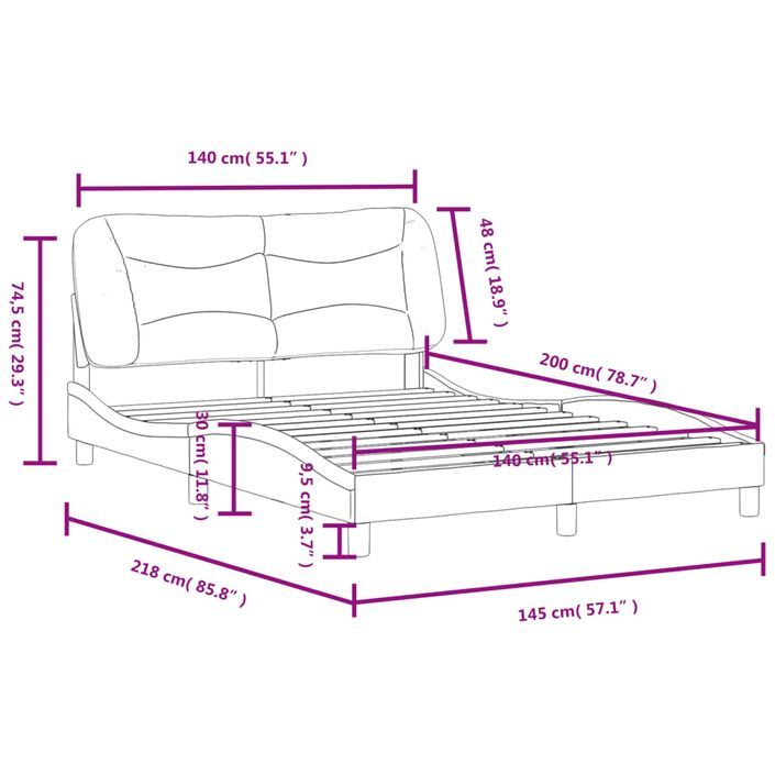 Cadre de lit avec tête de lit Taupe 140x200 cm Tissu - Photo n°12